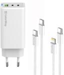 ColorWay AC töltő GaN Mini CW-CHS058PDCL-WT 65W PD port PPS USB (USB-2C1A) kábel Type-C és Lightning (CW-CHS058PDCL-WT)