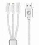 SWISSTEN USB-A apa - USB-C/Lightning/Micro USB-B apa 2.0 Adat és töltő kábel - Fehér (1.2m) (72501102) (72501102)