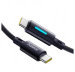 Baseus Lit Button Control USB-C to USB-C adatkábel, töltőkábel, fekete (100W, 5A, fonott 1m, P10379000121-00)