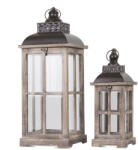 Art-Pol Fa Lámpás Szett 2 db Fa, fém, üveg barna, fekete 60x22x22, 40x14.5x14.5cm (74242)