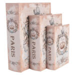 Clayre & Eef Paris feliratú, koronás fadobozszett 3 részes, 27X22x7/22x17x6/17x12x4cm (66262)
