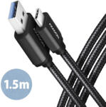 AXAGON USB3.2 Gen1 / USB-C töltő kábel 1.5m fekete fonott AXAGON (BUCM3-AM15AB)