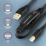 AXAGON USB / USB-B aktiv jelismétlő kábel 15m fekete AXAGON (ADR-215B)