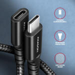 AXAGON USB-C 3.2 gen2x2 adat és töltő hosszabbító kábel 0.5m PD3.1 240W fonott fekete AXAGON (BUCM32-CF05AB)