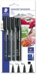 STAEDTLER Alkoholos marker készlet, vegyes, STAEDTLER "Lumocolor® 60" 4 különböző vonalvastagság, fekete (TS60BK6) - papiruniverzum