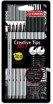 STABILO Tűfilc készlet, STABILO "Creative Tips ARTY", fekete, szürke, 5 különböző vastagság (TST8910120) - papiruniverzum