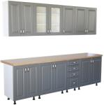 Spectral Mobila Bucatarie Zebra 260 cm din MDF Gri cu blat gros termoizolant culoare Artar