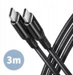 AXAGON BUCM-CM30AB Usb-c kábel Usb-c 2.0, 3m, Pd 60W, 3A, Alu, zsinór, fekete (8595247906892)