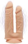 SilexD Vibrator Dublu Silicon cu Memorie Dubla Densitate, Remote Control, 10 Moduri Vibratii, Natural, 19.5 cm Vibrator
