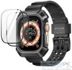 Apple Watch Ultra (49 mm), Műanyag + szilikon védőkeret, + 2 db kijelzővédő üveg, közepesen ütésálló, SupCase Unicorn Beetle Pro Glass, fekete - mobil-box