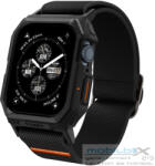 Apple Watch 4-6, SE, SE (2022) (44 mm) / Watch 7-9 (45 mm), textíl pótszíj, szilikon keret, közepesen ütésálló, Spigen Lite Fite Pro, fekete - mobil-box