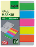 Sigel Jelölőcímke, műanyag, 5x25 lap, 12x50 mm, klippel, SIGEL " Clip" , vegyes szín