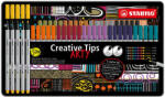 STABILO Tűfilc készlet, fém doboz, STABILO " Creative Tips ARTY" , 10 különböző szín, 5 különböző vastagság