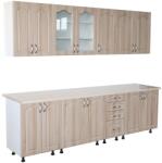 Spectral Mobila Bucatarie Zebra 260 cm din MDF Sonoma Mustata cu blat termoizolant alb/gri
