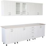 Spectral Mobila Bucatarie Zebra 260 cm din MDF Alb Mat cu blat termoizolant imitatie Alb / Bej