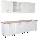Spectral Mobila Bucatarie Zebra 260 cm din MDF Alb Mat cu blat termoizolant imitatie artar