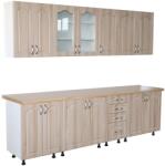 Spectral Mobila Bucatarie Zebra 260 cm din MDF Sonoma Mustata cu blat termoizolant artar