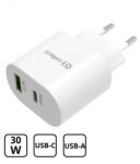 Cellect Hálózati töltő adapter PD30W/QC3.0 18W, Fehér - fortunagsm