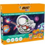 BIC Kit de 4 jucarii gonflabile de colorat, 12 creioane colorate Evolution, 12 markere de colorat Kid Couleur, 6 lipici cu sclipici, Bic Kids 517960
