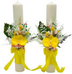 Eventissimi® Set lumanari cu arnjament floral pentru cununie nunta personalizabil alb-galben (SET-087)