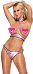 Bad Kitty Chest Harness & Strap-on Jock Shimmering Metallic Pink XXL