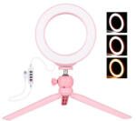 PULUZ LED Ringlight/ Körfény + Állvány - Rózsaszín - 16cm (PKT3092F)