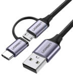 UGREEN USB-A Micro USB + type-c USB-kábel 1m (fekete)