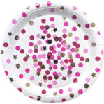  Rózsaszín lányos pöttyös-csillagos party papír tányér 22.5cm 6db-os