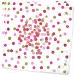  Rózsaszín lányos pöttyös-csillagos party papír szalvéta 33x33cm 16db