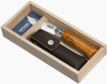 Opinel Tradition Carbon No. 08 (C) zsebkés, bükk, bőr tokkal, díszdobozban