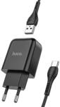 hoco. utazó töltő USB A + kábel USB A-ról Type C-re 2.1A N2 fekete