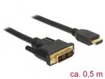 Delock Kábel DVI 18+1 csatlakozódugóval HDMI-A csatlakozódugóval, 0, 5 m, fekete