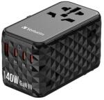 Verbatim UTA-10 GaN III 32125, Универсален адаптер за пътуване, 2x USB-C PD и QC 4+, 1x USB-C PD 3.0, 1x USB-A QC, черен, 140 W (32125)