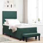 vidaXL Box Spring Ágy Matraccal és Pad Sötét Zöld 90x190 cm Bársonyos (3344549)
