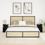 vidaXL Éjjeli Asztal LED Fénnyel 2 db Fekete Fenyő 35x39x55 cm (862179)