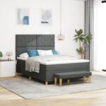 vidaXL Box Spring Ágy Matraccal és Pad Dark Grey 140x200 cm Szövet (3344381)