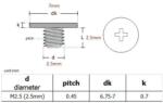 Intercell LCD zsanér burkolat laposfejű M2.5 széles csavar készlet (6db)
