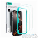 Apple iPhone 16 Pro Max, Kijelzővédő fólia, ütésálló fólia (az íves részre NEM hajlik rá! ), Tempered Glass (edzett üveg), segéd kerettel, ESR, Clear, 2 db / csomag - mobil-box