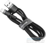  USB töltő- és adatkábel, Lightning, 50 cm, 2400 mA, törésgátlóval, gyorstöltés, cipőfűző minta, Baseus Cafule, CALKLF-AG1, fekete/szürke - mobil-box