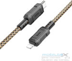  USB Type-C töltő- és adatkábel, Lightning, 100 cm, 2400mA, 20W, törésgátlóval, gyorstöltés, PD, QC, cipőfűző minta, Hoco X94 Leader, arany - mobil-box