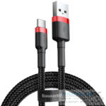  USB töltő- és adatkábel, USB Type-C, 300 cm, 2000 mA, törésgátlóval, gyorstöltés, cipőfűző minta, Baseus Cafule CATKLF-U91, fekete/piros - mobil-box