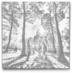  PontPöttyöző - Család az erdőben Méret: 50x50cm, Keretezés: Kerek kartonlap, Szín: Fekete