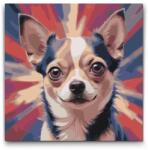  Festés számok szerint - Chihuahua vörös és kék árnyalatokban Méret: 50x50cm, Keretezés: Kerek kartonlap
