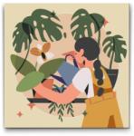  Festés számok szerint - Illusztráció - Szobanövények 3 Méret: 50x50cm, Keretezés: Kerek kartonlap