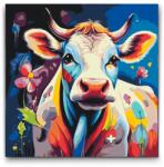  Festés számok szerint - Vidám tehén Méret: 50x50cm, Keretezés: Kerek kartonlap
