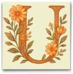  Festés számok szerint - U betű - Virágminta Méret: 50x50cm, Keretezés: Kerek kartonlap