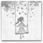  PontPöttyöző - Lány a hintán Méret: 50x50cm, Keretezés: Kerek kartonlap, Szín: Piros