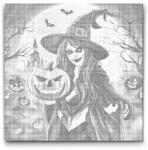  PontPöttyöző - Rajzolt boszorkány Méret: 50x50cm, Keretezés: Kerek kartonlap, Szín: Piros