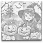  PontPöttyöző - Kicsi aranyos boszorkány Méret: 50x50cm, Keretezés: Kerek kartonlap, Szín: Fekete