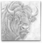  PontPöttyöző - Bölény tompa zöld árnyalatokban Méret: 50x50cm, Keretezés: Kerek kartonlap, Szín: Piros